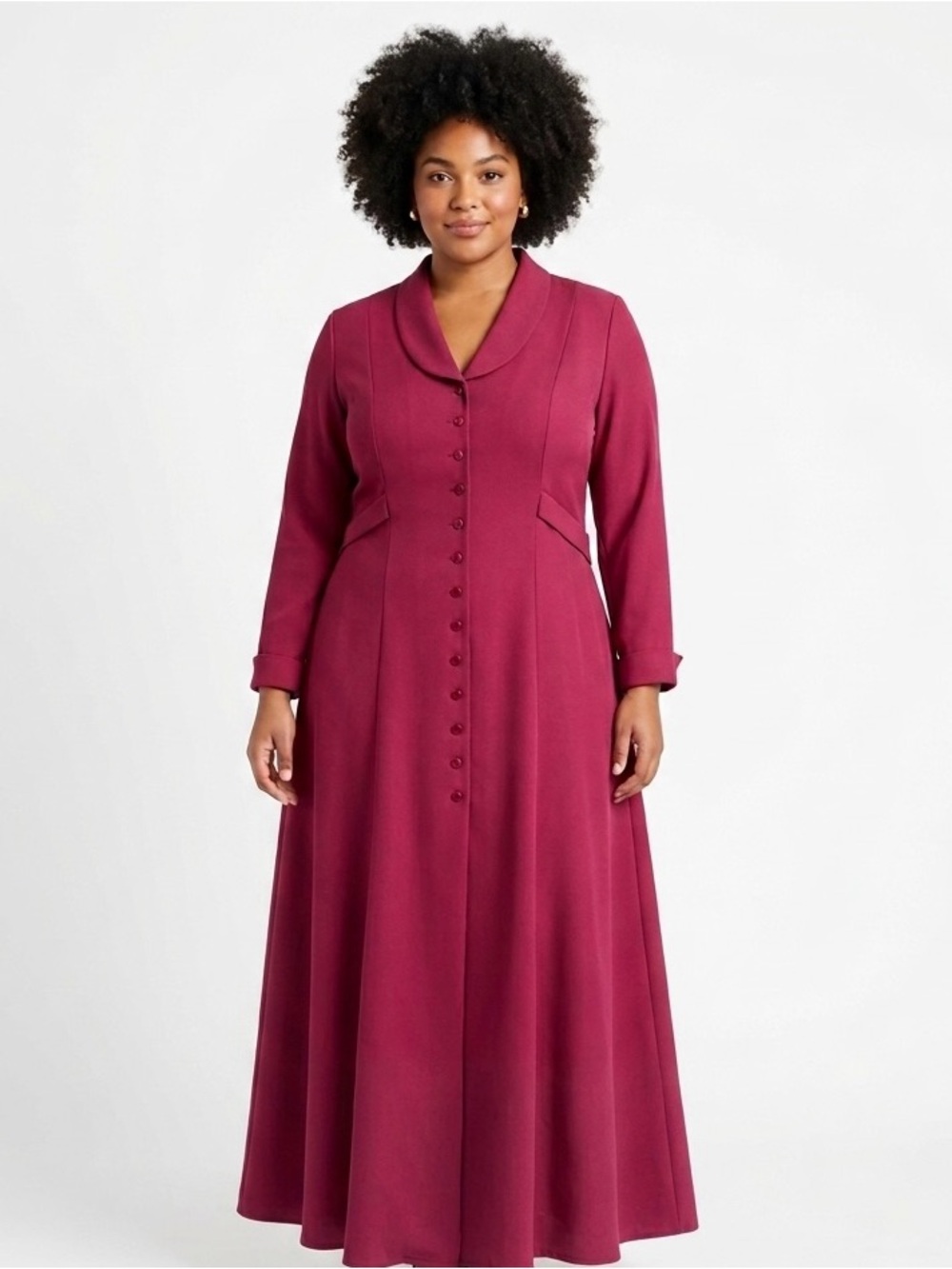 Leslie Fay Long Sleeve Button-Front Maxi Dress